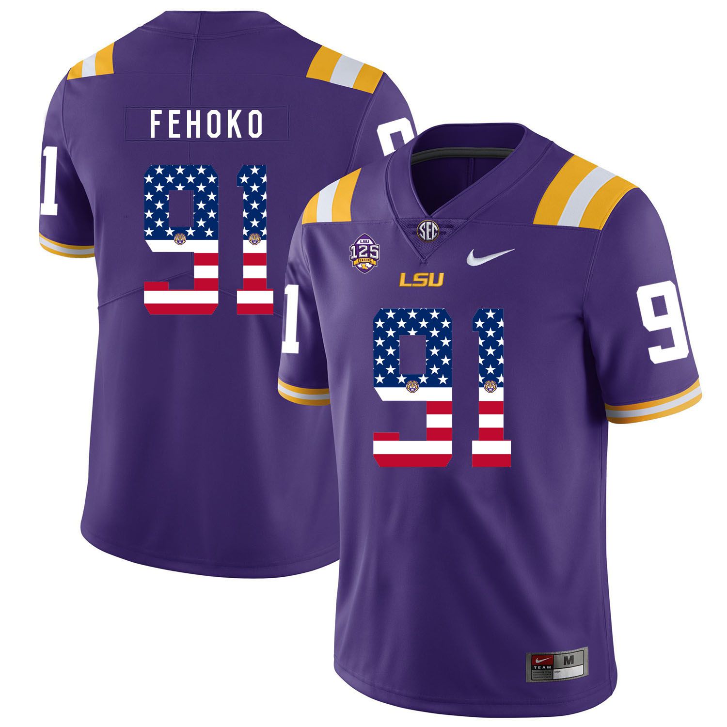Men LSU Tigers #91 Fehoko Purple Flag Customized NCAA Jerseys->customized ncaa jersey->Custom Jersey